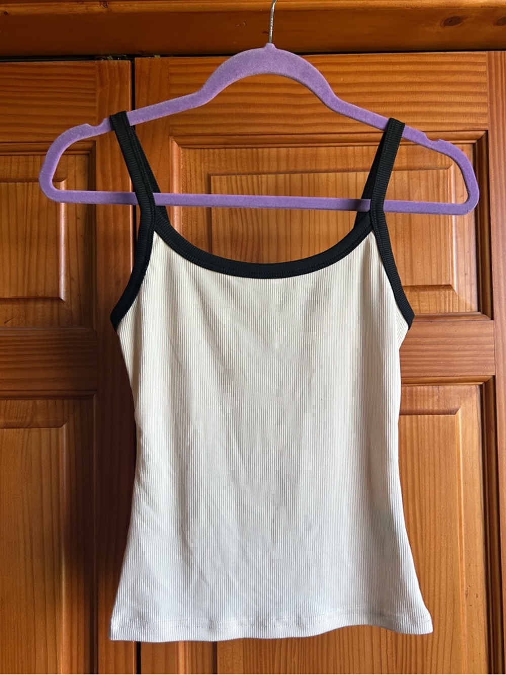 SHEIN Cream Ribbed Camisole with Black Trim